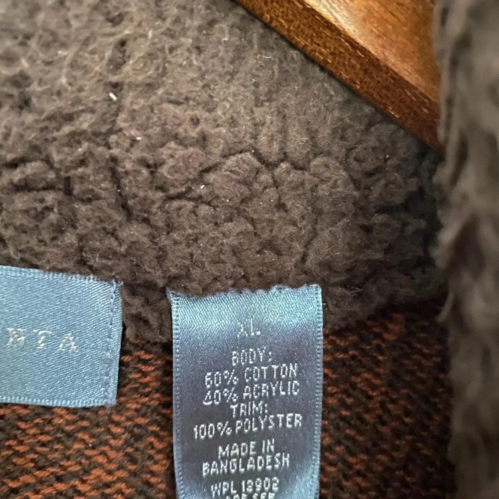 Oscar De La Renta Men's Ribbed Brown 1/4 Zip Long Sleeve Knit Sweater Size XL